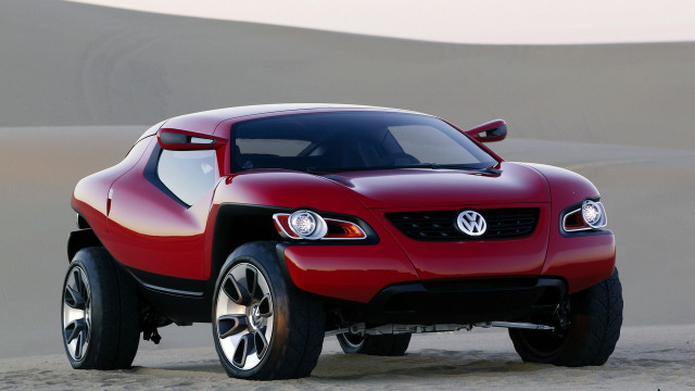 Red car desert sand dunes free wallpaper for desktop - medium preview image