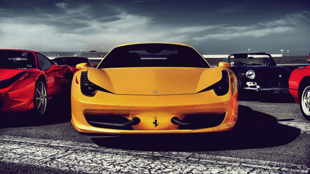 Yellow ferrari red ferrari parking free wallpaper for desktop - medium preview image