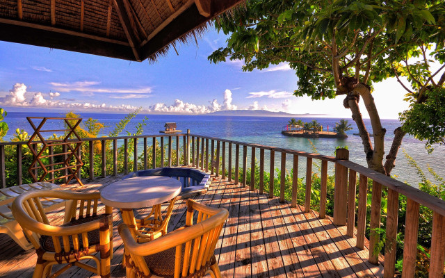 Ocean view deck chairs table free wallpaper for desktop - medium preview image