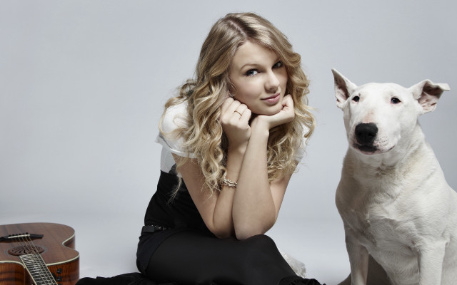 Woman dog guitar blackwhite promotional free wallpaper for desktop - medium preview image