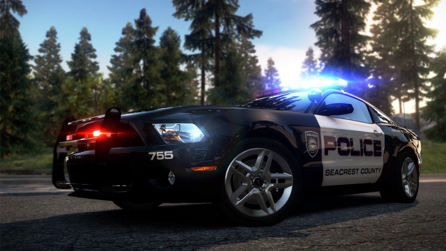 Police car parked trees forest free wallpaper for desktop - medium preview image