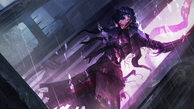 Purple sword woman rain city free wallpaper for desktop - medium preview image