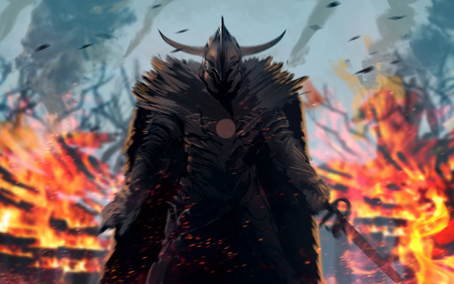 Fire mountain attack flaming sword free wallpaper for desktop - medium preview image