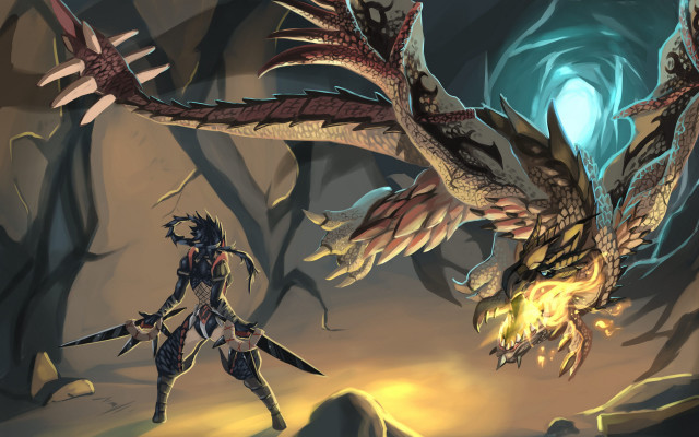 Dragon knight cave fire glow free wallpaper for desktop - medium preview image