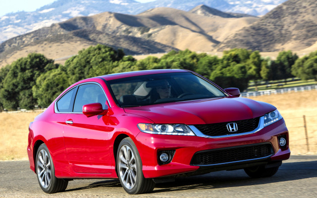 Red car mountains trees fence free wallpaper for desktop - medium preview image