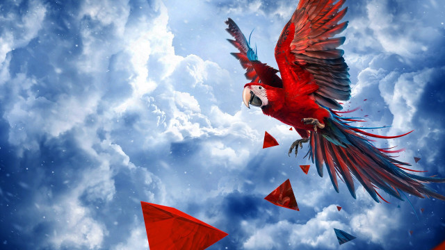 Red parrot flying abstract triangles free wallpaper for desktop - medium preview image