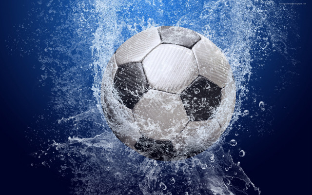Soccer ball water splash photorealism free wallpaper for desktop - medium preview image
