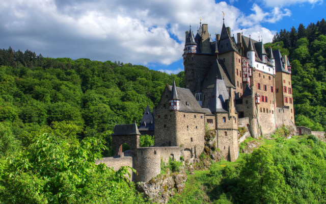 Castle hill trees clouds medieval free wallpaper for desktop - medium preview image
