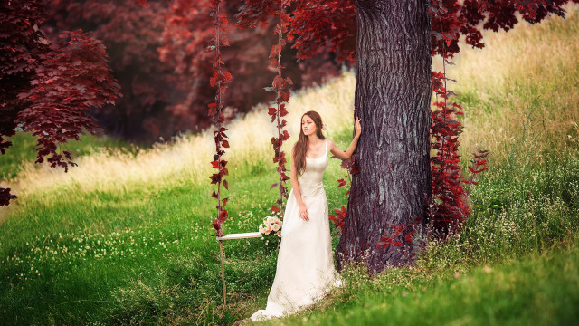 Woman wedding dress flowers autumn free wallpaper for desktop - medium preview image