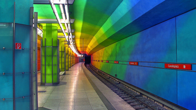 Trainstation rainbowtunnel distancetrain redsign neo free wallpaper for desktop - medium preview image
