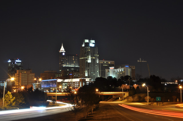 City skyline night lights freeway free wallpaper for desktop - medium preview image
