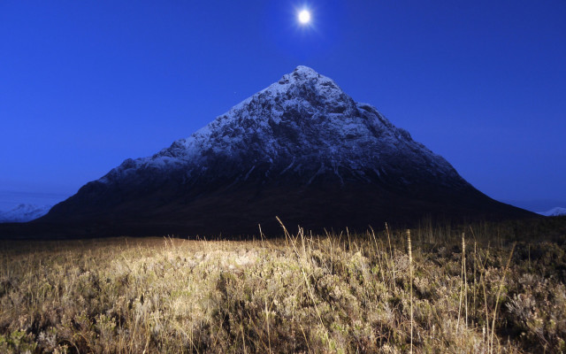 Snowy mountain full moon grassy free wallpaper for desktop - medium preview image