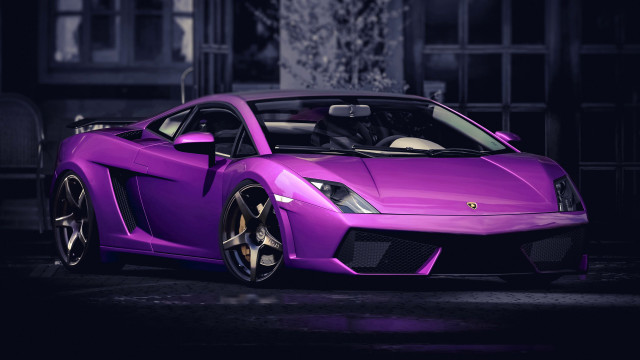 Purple sports car night building #4 free wallpaper for desktop - medium preview image