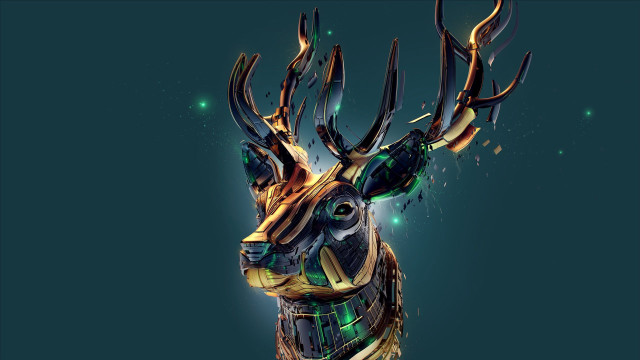 Deer green gold horns blue free wallpaper for desktop - medium preview image