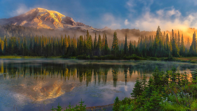 Mountain lake forest sunset sky #7 free wallpaper for desktop - medium preview image