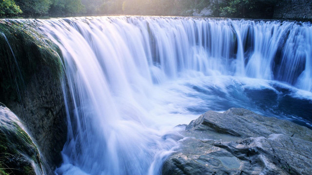 Waterfall large water flowing rock free wallpaper for desktop - medium preview image
