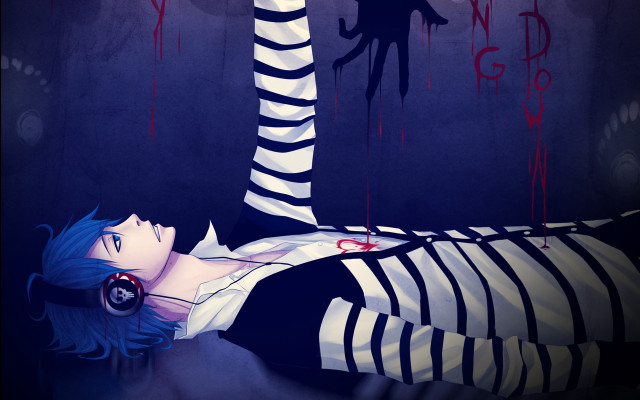 Creepy anime gothic bed blue free wallpaper for desktop - medium preview image