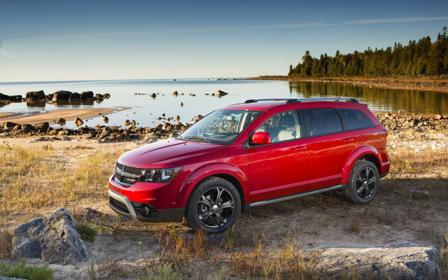 Red suv beach water rocks free wallpaper for desktop - medium preview image