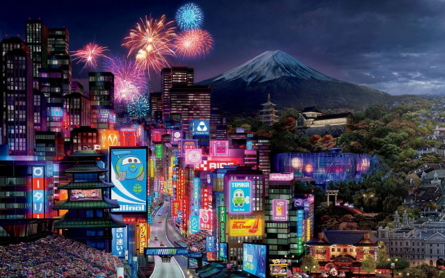 Tokyo fireworks mountain cityscape night free wallpaper for desktop - medium preview image