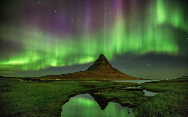 Mountain aurora stream reflection space free wallpaper for desktop - medium preview image