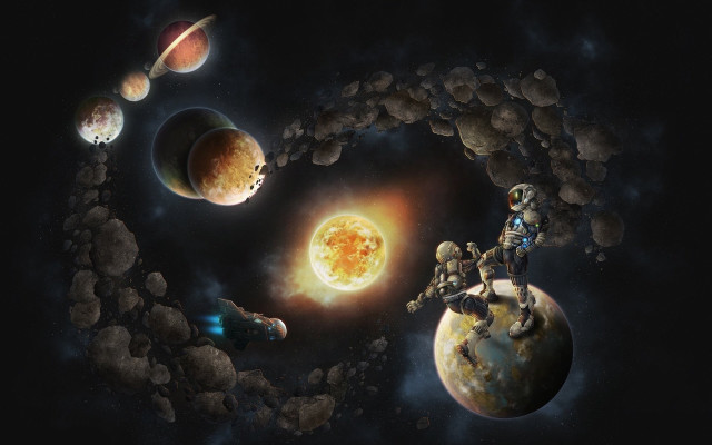 Space station planet stars astronaut #2 free wallpaper for desktop - medium preview image