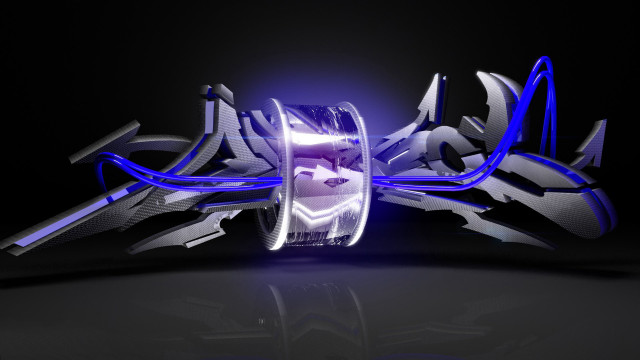 Futuristic polearm blue lights abstract free wallpaper for desktop - medium preview image