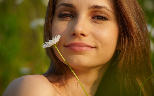 Woman flower green background white free wallpaper for desktop - medium preview image