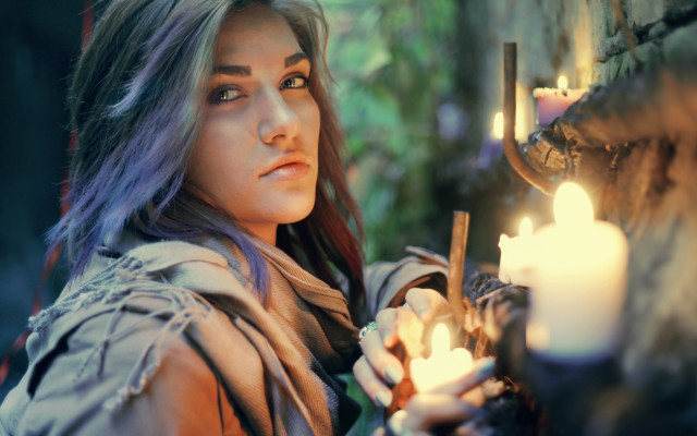 Woman candle serious portrait neo free wallpaper for desktop - medium preview image