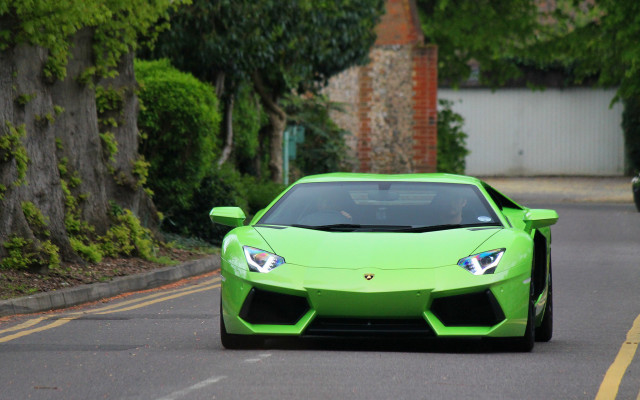 Green sports car street trees #2 free wallpaper for desktop - medium preview image