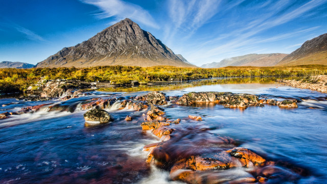 Mountain range river rocks trees free wallpaper for desktop - medium preview image