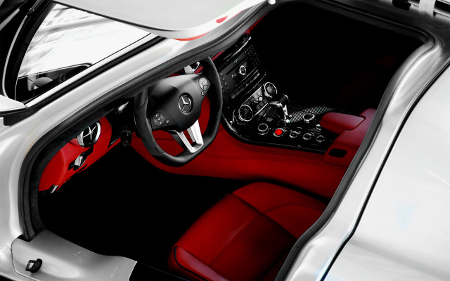 Red leather interior black steering free wallpaper for desktop - medium preview image