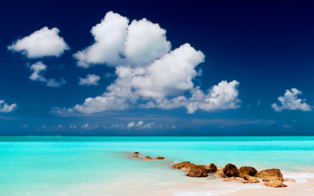Beach rocks clouds blue sky free wallpaper for desktop - medium preview image