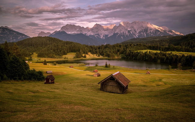 Small huts lake mountains bernd free wallpaper for desktop - medium preview image