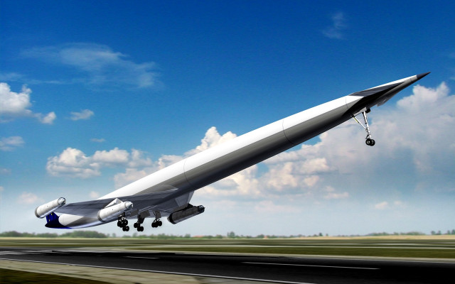 Jetliner takeoff digital rendering clouds free wallpaper for desktop - medium preview image