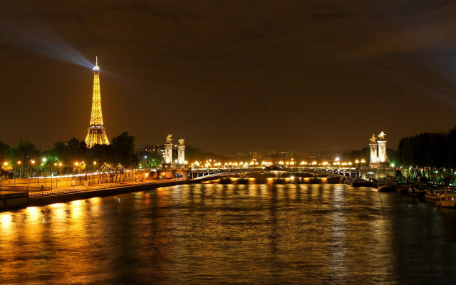 Paris bridge tower city lights free wallpaper for desktop - medium preview image