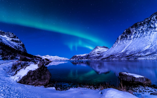 Lake snow mountains green aurora free wallpaper for desktop - medium preview image