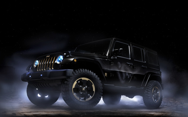 Jeep night fog smoke aurora free wallpaper for desktop - medium preview image