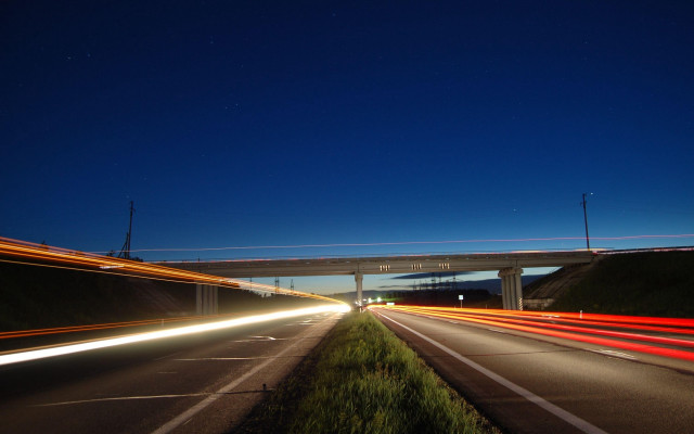 Highway bridge night longexposure lightstreaks free wallpaper for desktop - medium preview image