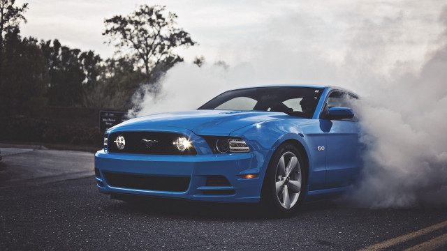 Blue mustang smoke parking lot free wallpaper for desktop - medium preview image