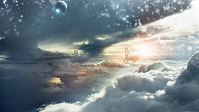 Horse man sky clouds sun free wallpaper for desktop - medium preview image
