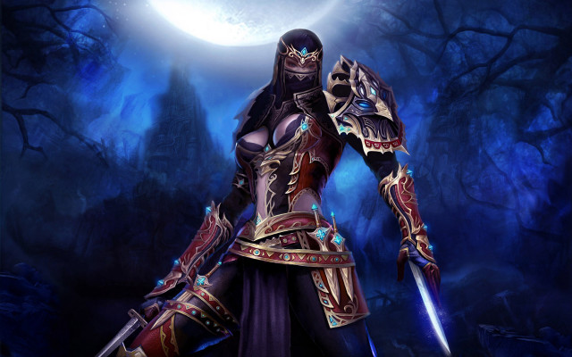 Woman forest sword moon fantasy free wallpaper for desktop - medium preview image