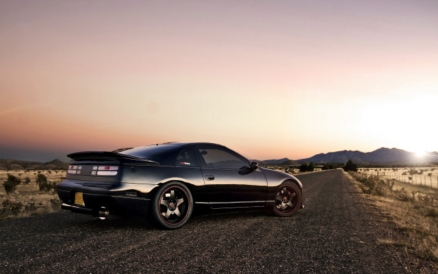 Black car sunset mountains pink free wallpaper for desktop - medium preview image