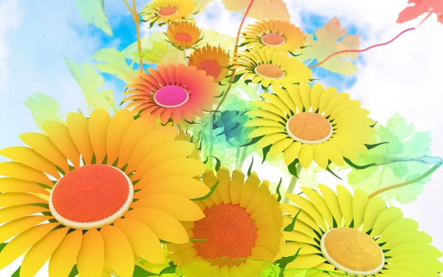 Sunflowers vase table sky clouds free wallpaper for desktop - medium preview image