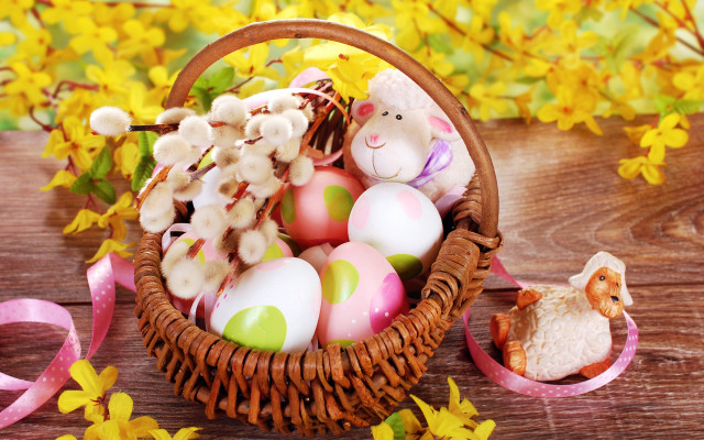 Basket easter eggs toy lamb free wallpaper for desktop - medium preview image