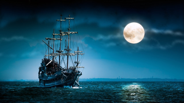 Large boat full moon water free wallpaper for desktop - medium preview image