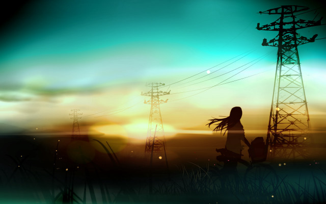 Silhouette field sunset lensflare anime free wallpaper for desktop - medium preview image