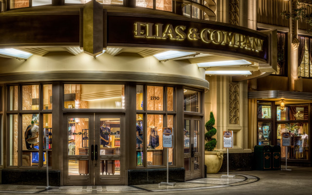 Storefront clock night lights circular free wallpaper for desktop - medium preview image