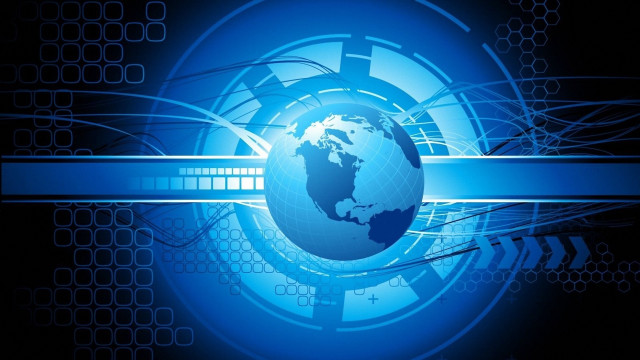 Blue globe lines technology fence free wallpaper for desktop - medium preview image