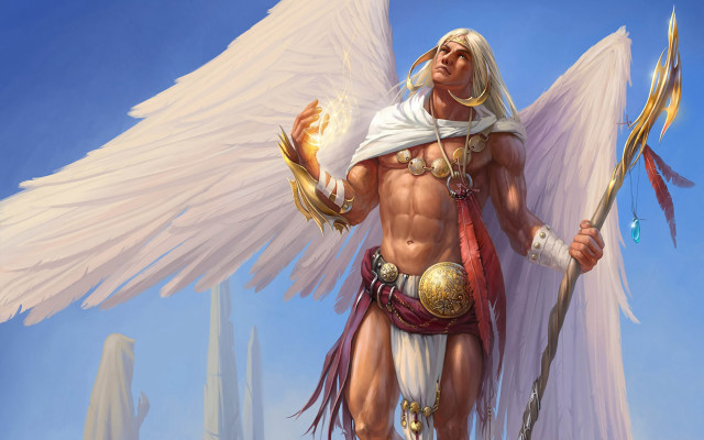 Angel wings sword staff fantasy free wallpaper for desktop - medium preview image