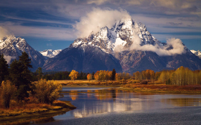 Mountain river forest sunset cloudy #2 free wallpaper for desktop - medium preview image